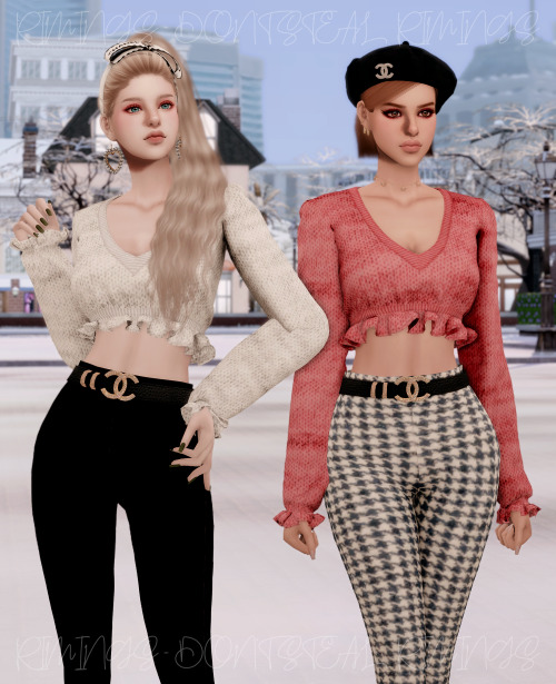 [RIMINGS] Frill Crop Knit Top & CH Belt & Tight Pants- TOP / BOTTOM- NEW MESH- ALL LODs- NOR
