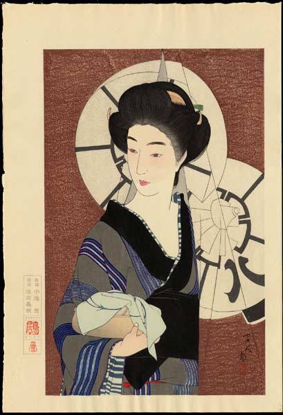 Torii Kotondo 鳥居言人,Twelve Aspects of Women     Part Two7-Rain;8-Applying Powder;9-Peony Snowflakes;1
