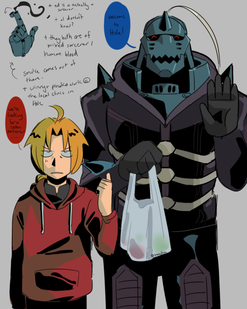 FULLMETAL ALCHEMIST DOROHEDORO AUed and his brother al are looking for the sorcerer that took their 