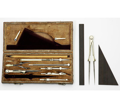 C. Lewert, Drawing Set, Reisszeug, mid 19th century. Brass, Silver, Wood, Steel, Ivory &amp; Leather