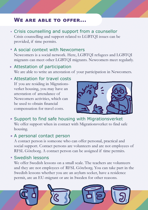 Graphic design and illustration for a brochure with information about Newcomers Göteborg, a social p