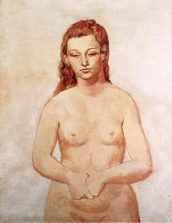 pablopicasso-art:  Nude with her hands pressed to each other, 1906Pablo Picasso