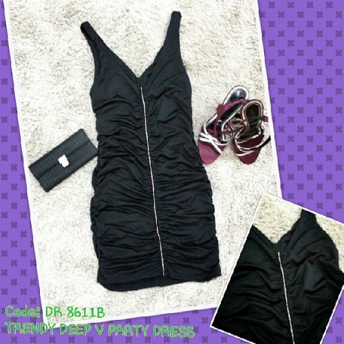 ♡ Code : DR 8611B ♡ TRENDY DEEP V PARTY DRESS ♡ Colour : Black ♡ Material : Lycra (stretchable) ♡ Pi