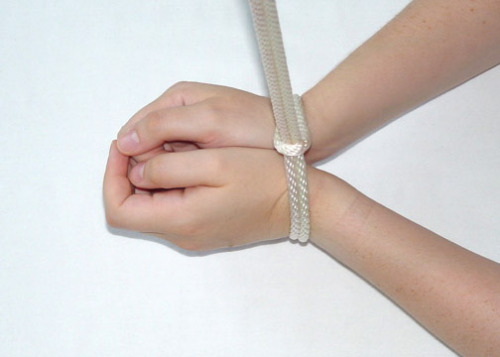 subnancy:  dare-master:  Modern Classic Tie Step 1  -  Start with standard length of rope (about 6-7 feet for wrists). Form a Lark’s Head. Step 2  -  Place the Lark’s Head over the wrists. Step 3  -  You now have a small measure of control