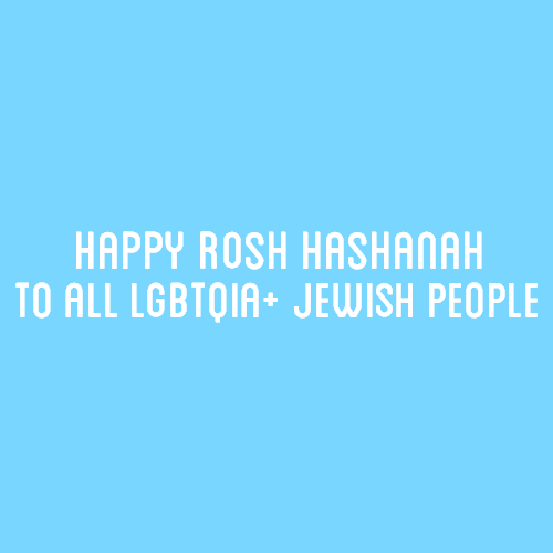 [Image Description: A light blue color block with white text that reads “Happy Rosh Hashanah t