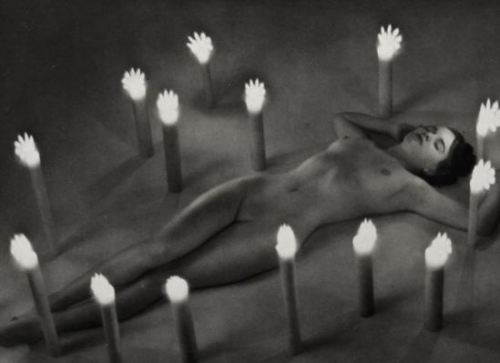 hauntedbystorytelling: Zoltán Glass :: Surreal nude with candle. Occult photo, 1950′s / src: Danté