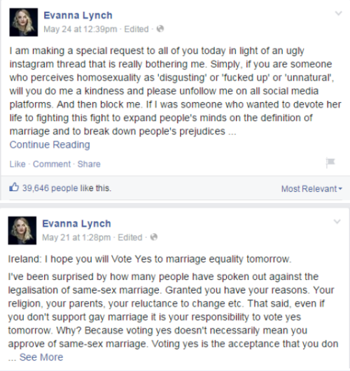 LUNA LOVEGOOD FOR THE PRO-LGBTQIA+ WIN!!! From her Facebook page, a message to homophobes:“And on a 