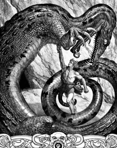 Siegfried Plunges His Sword Into Fafnirs Throat By Franz Stassen (1914)