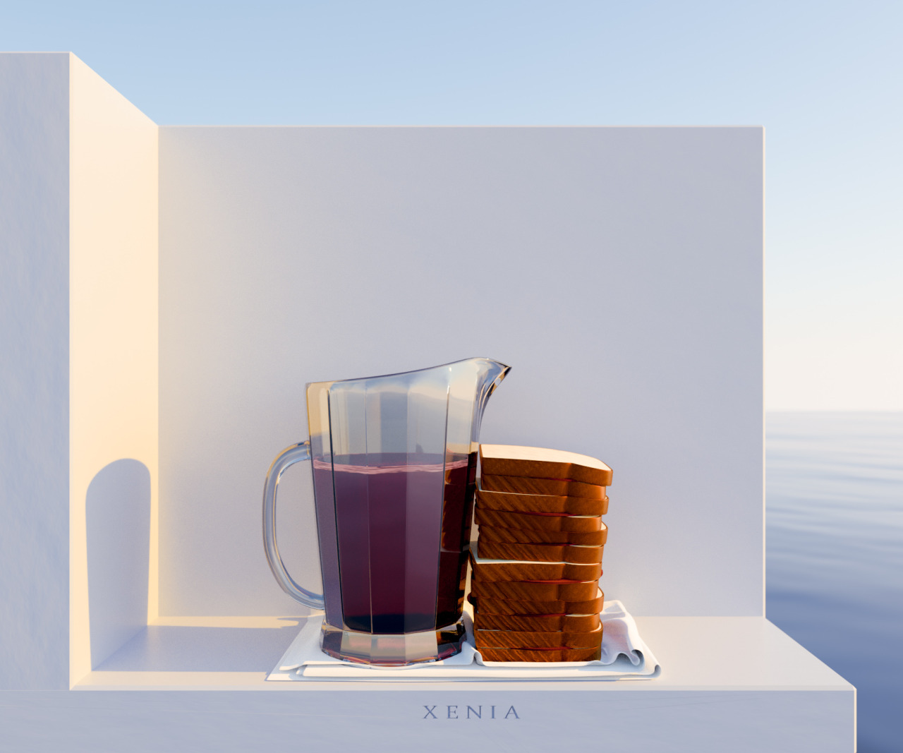 David Ligare’s Still Life with Grape Juice and Sandwiches (Xenia)
I modelled the scene using Maya, using nCloth to simulate the cloth. The materials are all procedurally-generated.
The foam on the grape juice is a cheat; it’s actually a...