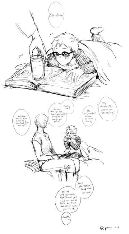 uuuuuuurghhhh:  why young Tsukki wears glasses   Akiteru the brother who eats his little brother’s shortcake on purpose just to see him sulk  posted these up in pixiv so now I’m posting them here again 