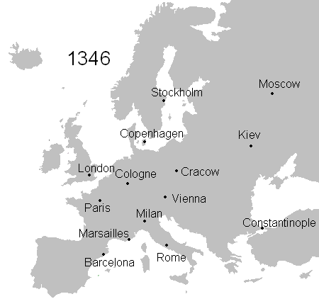 mapsontheweb:Spread of the black death in Europe, 1346-1353