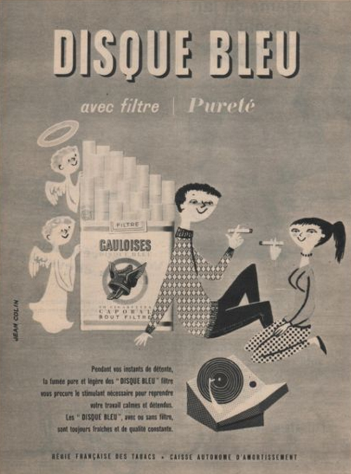 phasesphrasesphotos:  CIGARETTES GAULOISES DISQUE BLEU Jean Colin Illustration 1957 
