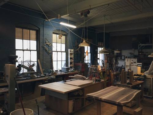 anvilgoods:  A lot of projects rolling through the shop this week: walnut coffee table with 2 matching end tables, ash cabinet and a desktop. #anvilgoods