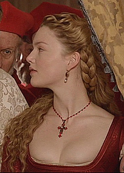 periodcostumelover:Lucrezia Borgias red dress in The Borgias 2x06