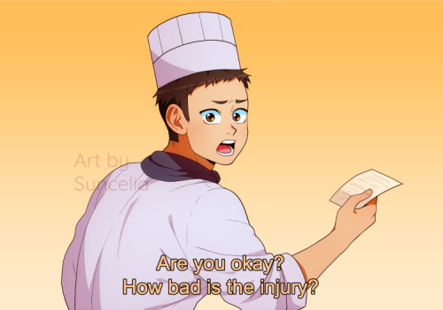 Kitchen AU. “Injury”