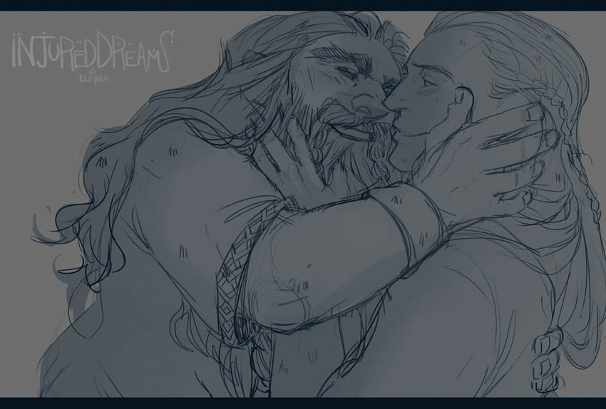 injureddreams:  Give us a Kiss~ Some Legolas and Gimli fluff~This one is dedicated