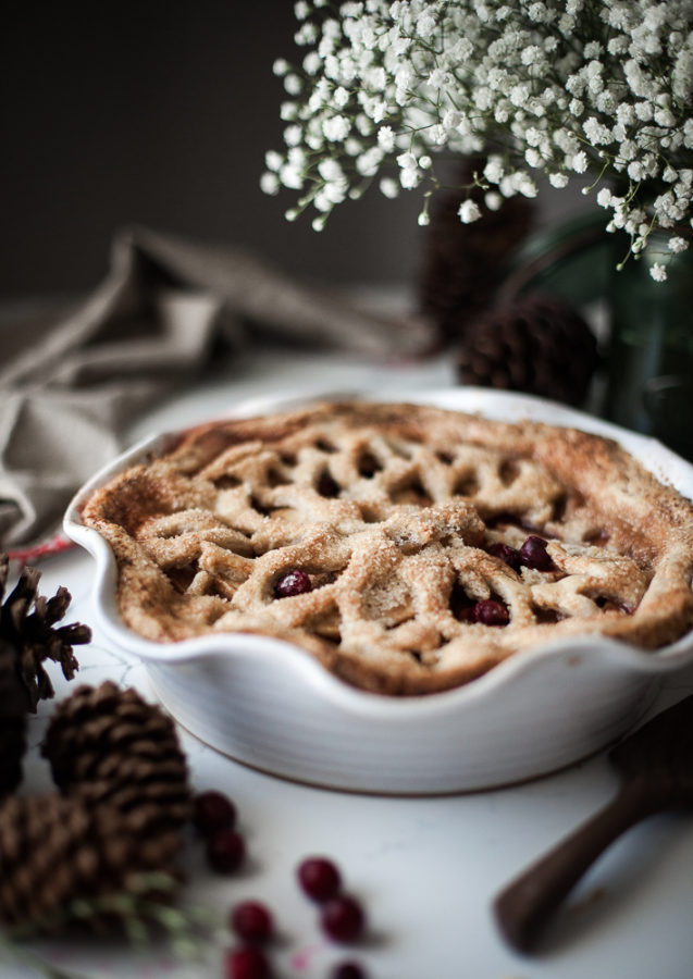sweetoothgirl:  Spiced Cranberry Apple Pie + Oat Crust &amp; Orange Custard Sauce