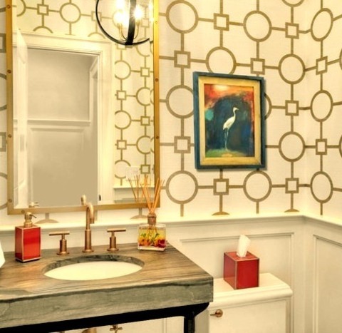 Transitional Powder Room In New YorkInspiration For A Small Transitional Bathroom Remodel Featuring Furniture-like