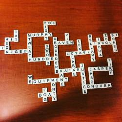 DAY ONE HUNDRED AND TWENTY SEVEN. We used all the #bananagrams tiles for a #The100-themed board.