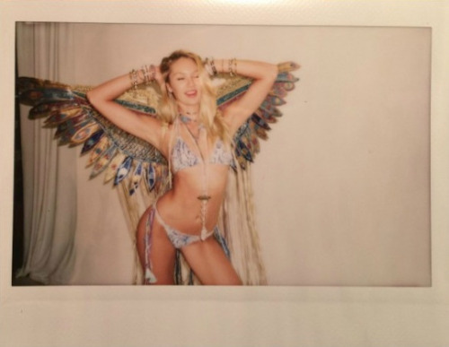 Candice Swanepoel fitting for the Victoria’s Secret Fashion Show 2015 with her “Boho Psychedelic” ou