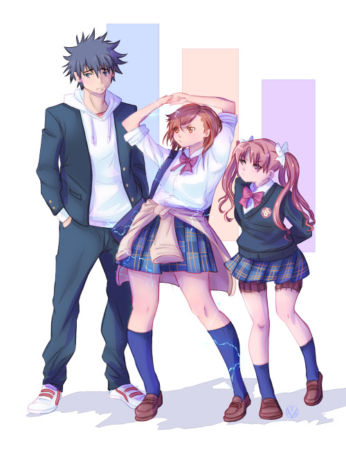 jen-iii:  Wanted to try out a new lining/coloring method and I’m really happy with how it turned out!I call this trio ‘Team One Shared Braincell’ or ‘The Misaka Mikoto Appreciation/Impulse Control Club’