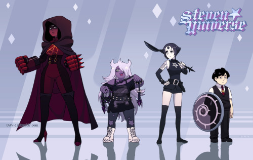 dav-19:  We~ A the NegaGems! I’ve had several requests to do dark versions of Crystal Gems. Black Garnet, Black Amethyst and Black Pearl… And Lucius And Steven   slbtumblng gothy gems~