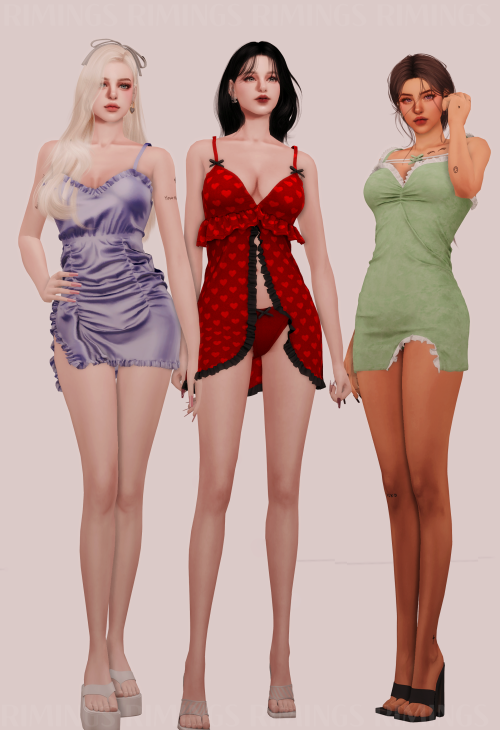  [RIMINGS] Romantic Pajama Set - FULL BODY 3- NEW MESH- ALL LODS- NORMAL MAP- 16 / 16 / 16 SWATCHES-