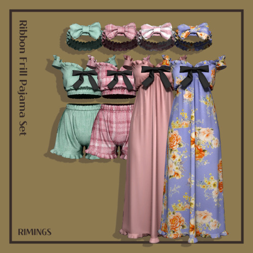  [RIMINGS] Ribbon Frill Pajama Set - FULL BODY 2 / HAT- NEW MESH- ALL LODS- NORMAL MAP- 36 / 36 / 30