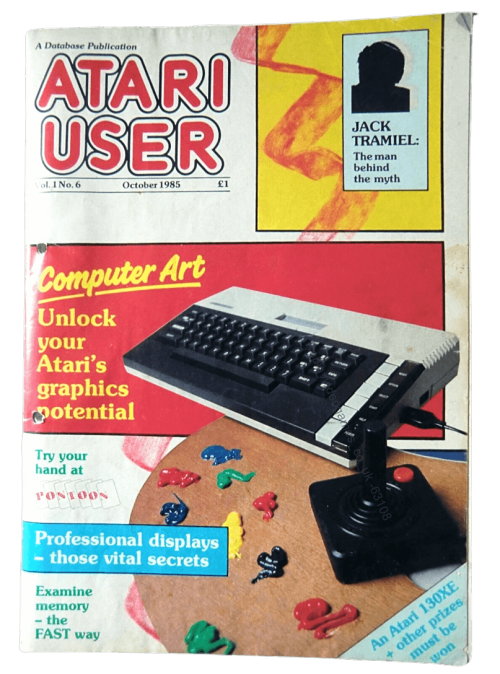 Atari User magazine October 1985 featuring the 800XL computer with joystick