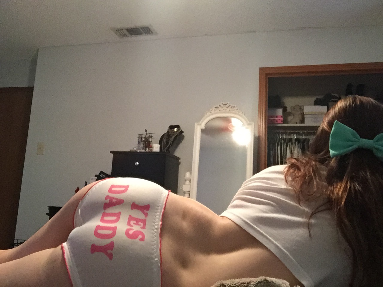 naughtylittle-girl: I love hair bows🎀 and my new panties😍   •I hate taking