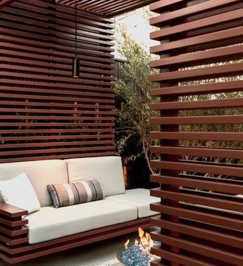 Covered - Contemporary DeckAn Illustration Of A Small, Modern Backyard Deck With A Fire Pit And A Pergola