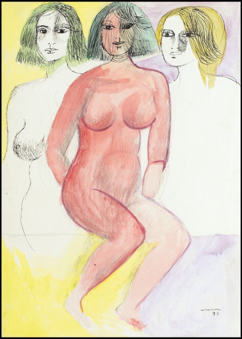 terminusantequem:Bruno Cassinari (Italian, 1912-1992), Figure, 1987. Watercolour on paper mounted on