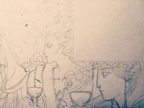 returning to it with the third page, The wedding of Nessa and Tulkas, with Irmo and Nienna #sketchbo