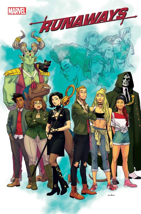 Marvel comics for August 2021: this is the cover for Runaways #38, drawn by Kris Anka.