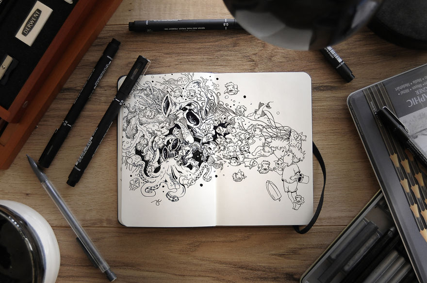 awesome-picz:    Surreal Creatures Bloom And Burst Across Sketchbook