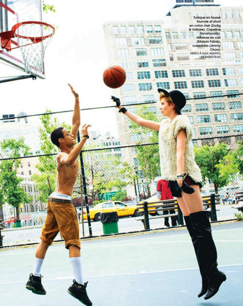 Stella Maxwell in Jimmy Choo over-the-knee boots. Shot by Arthur Elgort for Marie Claire France Sept