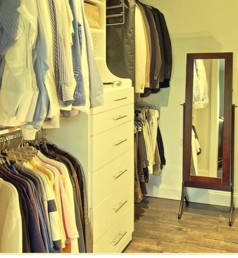 Flat Panel Closet In DC MetroImage Of A Medium-sized, Transitional Dressing Room With A Gray Floor, Flat-panel