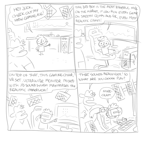 markocomics:    This is how I do my comics, first I do a quick thumbnail when I have a solid idea (I don’t do scripts cos I’m too dumb to visualize them), after that I do a second more finished sketch of that thumbnail. Finally after checking errors