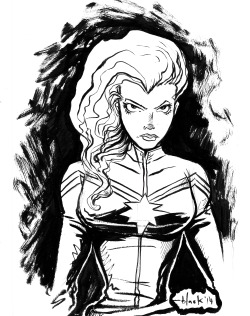 Tensioncomic:  First Sketch Of 2014.  Captain Marvel Aka Carol Danvers.  Black