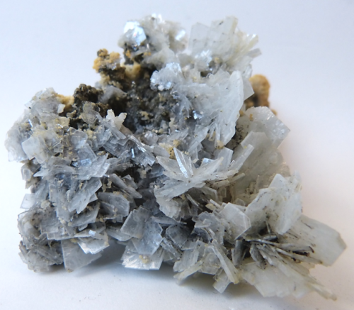  BARITE WITH QUARTZ (Barium Sulfate). Pale blue-grey barite crystals extending from a quartz base. F