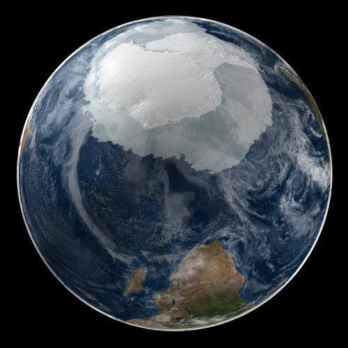 Antarctica (September 21st, 2005).  The terrain and cloud cover are taken from images in 2004 and 20