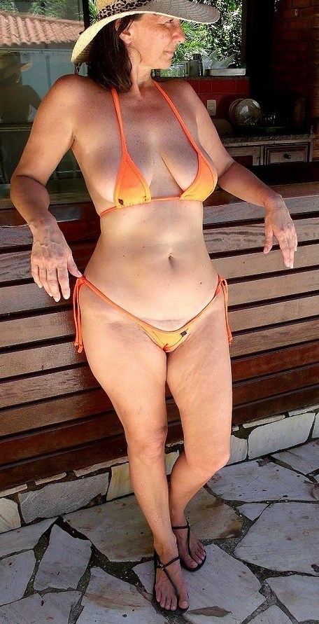 lovematureladysfeet:She knew that her boy often left his cum in this bikini slip.