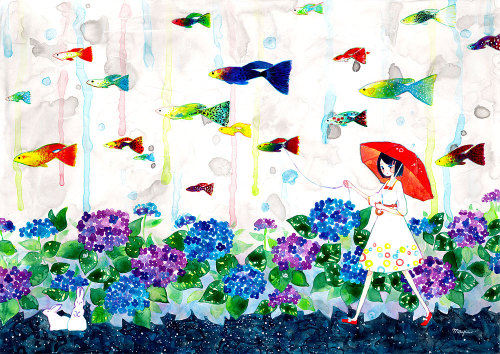 nanao-mayu:rainy day Mar/2013 257x364mm acryl gouache