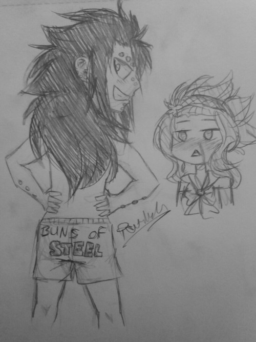 ravenluckarts: Quick sketch of @pocketwoman7 ’s beautiful headcanon Cuz gajeel would totally own th
