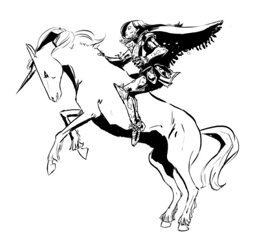 harholpens-rpg-archive:Ysolda Moonbreaker, half-orc green knight riding her unicorn friend Esmeralda