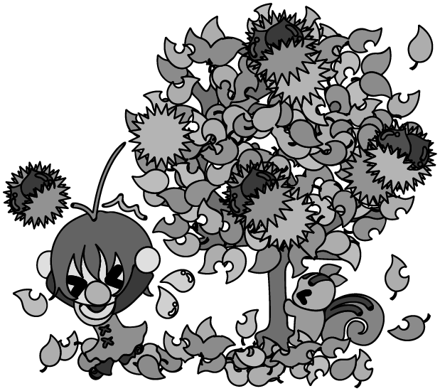 Atelier B W フリーのイラスト素材 秋と女の子の可愛いイラスト 栗の木 Free Illustration