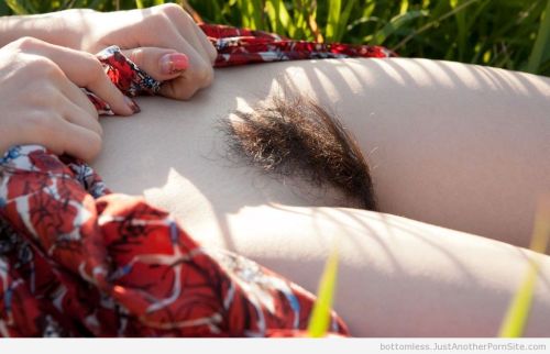 bottomlessbeauties:  Saki Okuda Bottomless Bush in the Grass (2) More Bottomless Images at bottomles