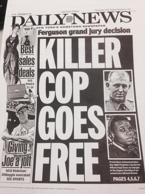 keithsweatshop:  poorrichardsnews:  New York Daily News decides to go full-on journalistic malpractice.   Talk about stirring the pot!       But he did kill Mike brown…he’s a killer. That’s a fact. Not stirring the pot