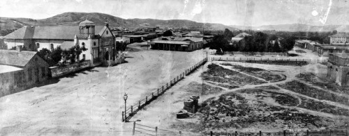 LA in 1869 View of Calle Principal (now Main Street) looking northwest with the Old Plaza 