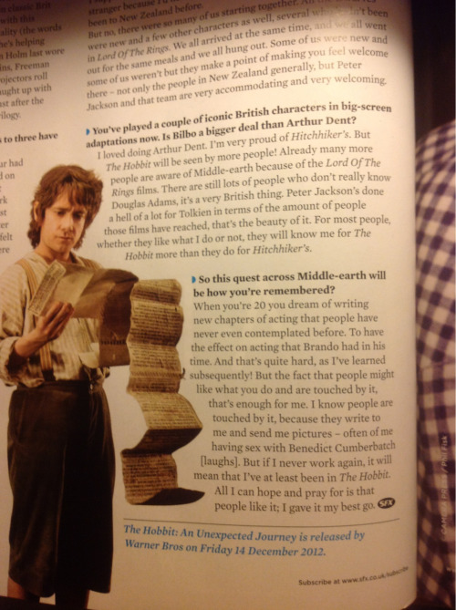 elementarysherlock: idrillia: Extract from SFX article interviewing Martin Freeman on The Hobbit. Re